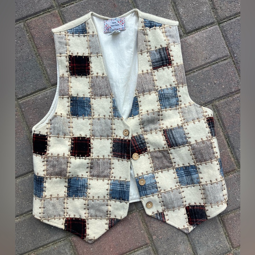 New Directions Vintage Wool Patchwork Quilted Ves… - image 1